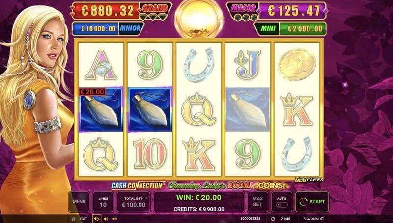 Cash Connection - Charming Lady's Boom Coins - pamatekāns ar laimestu pa līniju
