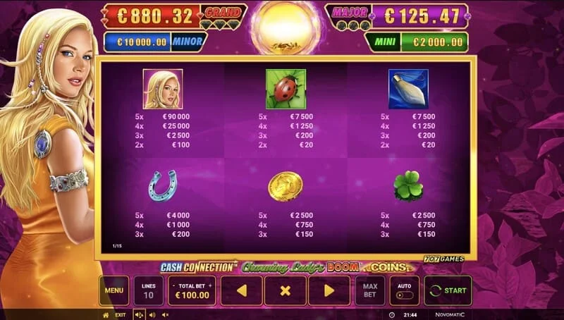 Cash Connection - Charming Lady's Boom Coins - Boom Spins minispēle uz paplašināta režģa